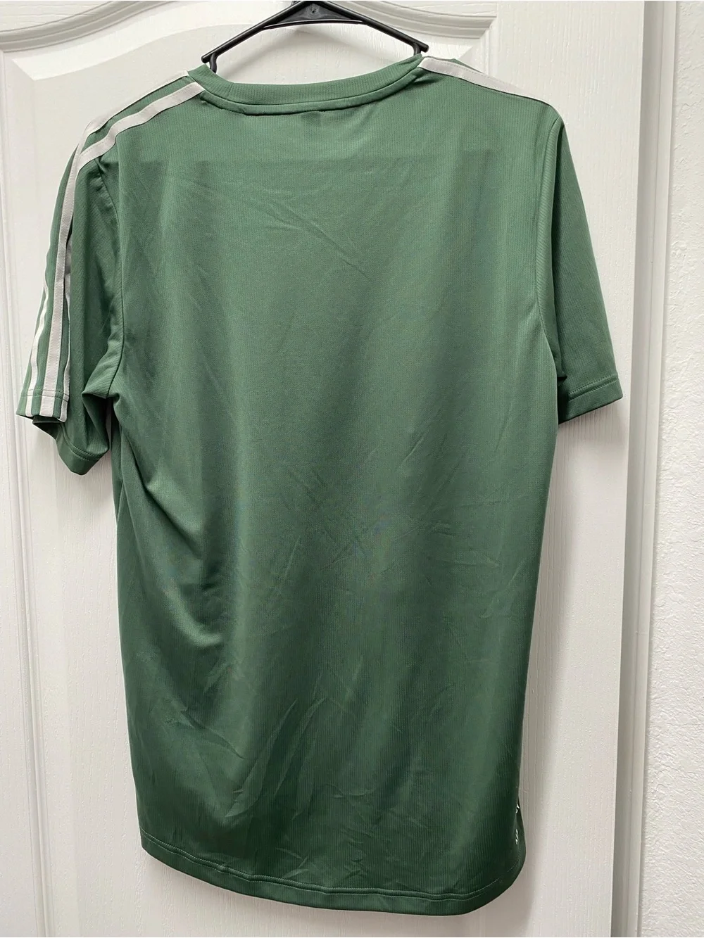 adidas Green Short Sleeve Performance Tee with White Stripes